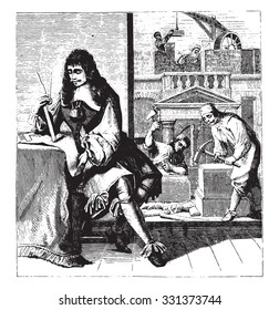 An entrepreneur- Architect in the seventeenth century, vintage engraved illustration. Magasin Pittoresque 1882.
