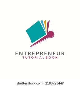 entrepreneur book logo design. Vector illustration of book and microphone. modern logo design vector icon template