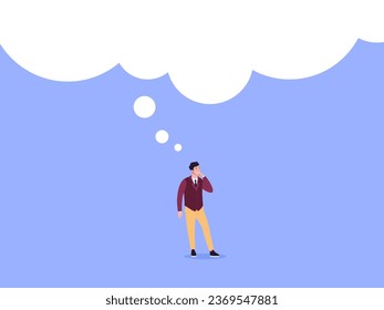 Entrepreneur bubble dream. Businessman pondering or big dream, think about future project and business insights, guy pondering success career man guess vector illustration of entrepreneur bubble dream