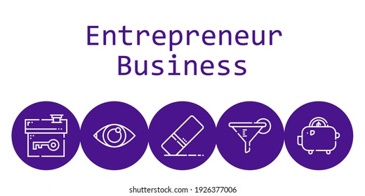 entrepreneur business background concept with entrepreneur business icons. Icons related eye, filter, eraser, savings, house