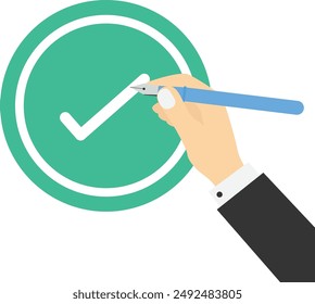 Entrepreneur checklist. Business checklist control, man entrepreneur holding pen and doing checklist. Check duty vector illustration

