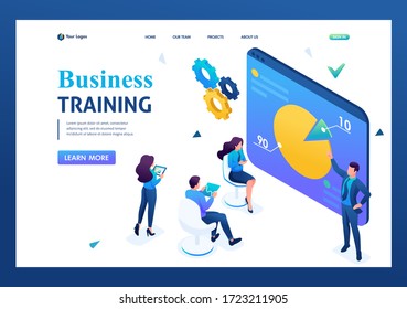 Entrepreneur coach teaches employees of the company. Business training. 3D isometric. Landing page concepts and web design.