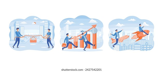 Entrepreneur competition concept in business, Competitive vector businessman with business on target graph, Leadership to win business competition. 