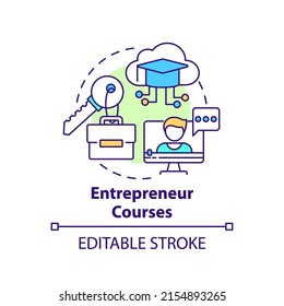Entrepreneur courses concept icon. Business education. Online education trend abstract idea thin line illustration. Isolated outline drawing. Editable stroke. Arial, Myriad Pro-Bold fonts use