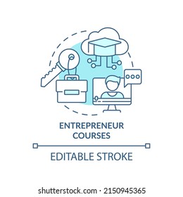 Entrepreneur courses turquoise concept icon. Business education. Online education abstract idea thin line illustration. Isolated outline drawing. Editable stroke. Arial, Myriad Pro-Bold fonts use