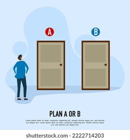 The entrepreneur decides between two alternatives. Choice decision making as two separate path choices to choose from. Business choice and dilemma concept. Vector illustration. business or life