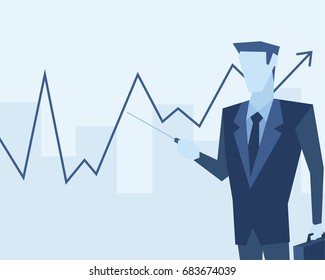 Entrepreneur flat vector illustration. Businessman flat vector illustration. Blue illustration.
