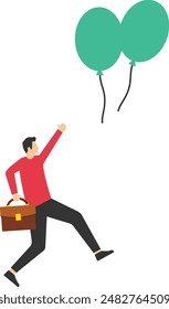 La libertad empresarial para triunfar, la Ilustración vectorial empresarial. Empresario sosteniendo globos voladores para el éxito del negocio. Ventaja competitiva empresarial para ganar estrategia y concepto de éxito.