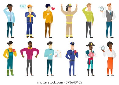 Entrepreneur giving business presentation and showing financial chart. Full length of entrepreneur pointing at financial chart. Set of vector flat design illustrations isolated on white background.