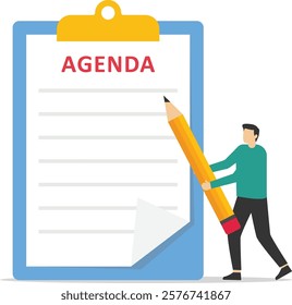 Entrepreneur holding holding pen thinking about agenda of a meeting with few items.


