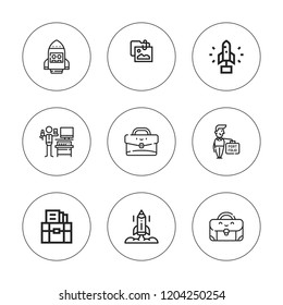 Entrepreneur icon set. collection of 9 outline entrepreneur icons with portfolio icons. editable icons.