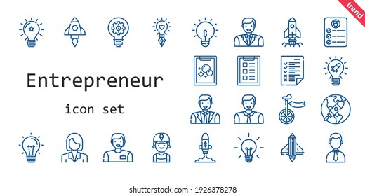 entrepreneur icon set. line icon style. entrepreneur related icons such as clerk, task, idea, startup, unicycle, man, businesswoman, businessman, tasks