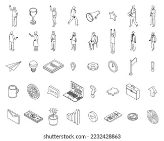 Entrepreneur icons set. Isometric set of entrepreneur vector icons outline vector on white background