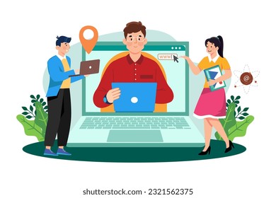 Entrepreneur interacts with customers illustration concept