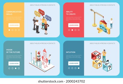 Entrepreneur isometric composition with active communication skills symbols vector illustration