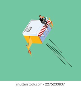 Entrepreneur launching marketing campaign for a new shop 3d isometric vector illustration concept for banner, website, landing page, ads, flyer template