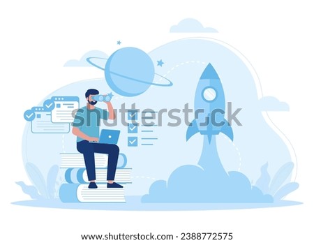an entrepreneur learns to launch a new business trending concept flat illustration