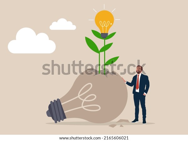Entrepreneur\
look at seedling bright light bulb idea plant grow from broken one.\
Fail to success, aspiration and effort to invent new innovation,\
learn from mistake or motivation to\
success.