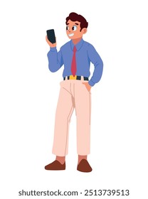Hombre emprendedor que usa el smartphone aislado