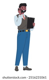 Hombre emprendedor que usa el smartphone aislado