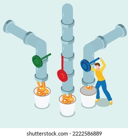 Entrepreneur with many income resources isometric 3d vector illustration concept for banner, website, illustration, landing page, flyer, etc.