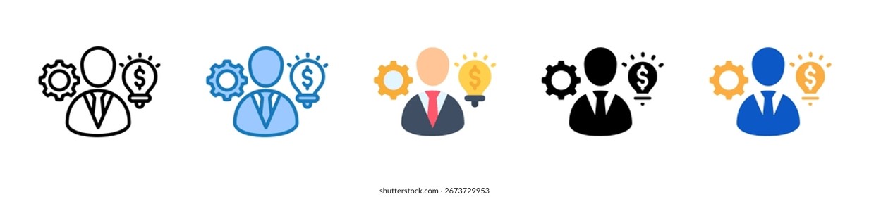 Os ícones de vários estilos do empresário definem a ilustração do vetor do projeto.