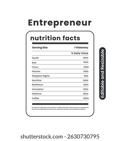 Entrepreneur Nutrition Facts , Hustle Mindset Design para Empresários Motivados