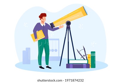 Entrepreneur is searching for new business opportunity in new economy. Risk exposure. Flat abstract metaphor cartoon vector illustration concept design. Simple art isolated on white background.