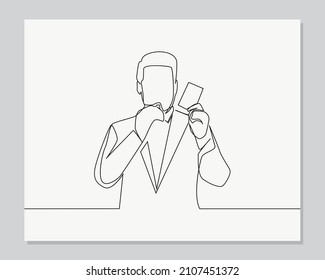 entrepreneur showing card continuous one line illustration