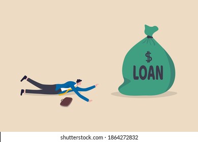 Entrepreneur soft loan to continue business in economic crisis impact by COVID-19 pandemic concept, tried broke businessman small business owner falling on the floor trying to get bank loan.