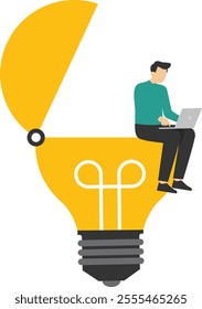 Entrepreneur solution, creative idea to solve work problem, success discover new innovation, bright light bulb idea, Vector illustration design concept in postcard template

