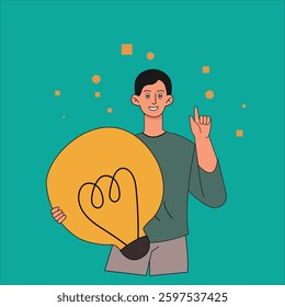 Entrepreneur solution vector illustration, creative idea to solve work problem, success discover new innovation concept idea, smart businessman working on bright light bulb idea.