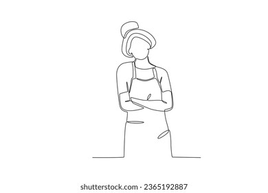 An entrepreneur takes pride in her work. Dia de la mujer emprendedora one-line drawing