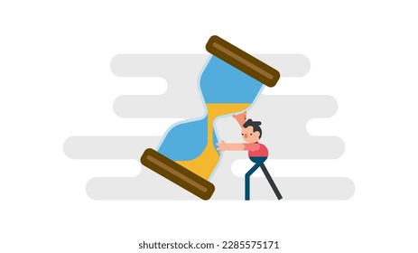 entrepreneur trying to stop sandglass before it fall. time management.
