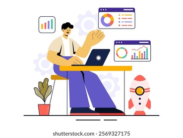 Entrepreneur Vector Illustration featuring Business Teams Celebrating Success, Engaging in Meetings, Discussions, and Various Business Activities