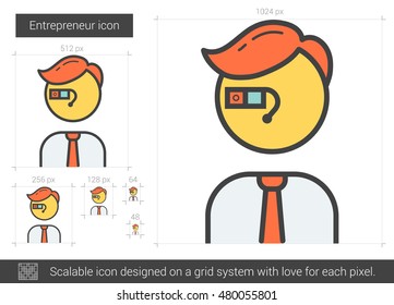 Icono de línea vector emprendedor aislado en fondo blanco. Icono de línea emprendedora para infografía, sitio web o aplicación. Icono escalable diseñado en un sistema de cuadrícula.
