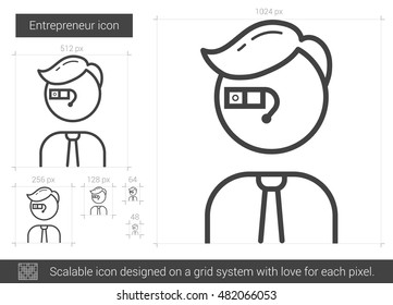 Icono de línea vector emprendedor aislado en fondo blanco. Icono de línea emprendedora para infografía, sitio web o aplicación. Icono escalable diseñado en un sistema de cuadrícula.