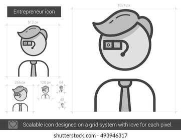 Icono de línea vector emprendedor aislado en fondo blanco. Icono de línea emprendedora para infografía, sitio web o aplicación. Icono escalable diseñado en un sistema de cuadrícula.