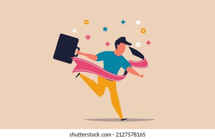 Entrepreneur winner and happy man finishing with achievement. Employee motivation and growth leader. Businessman challenge and celebrating finish goal. Determination finance executive and ceo person