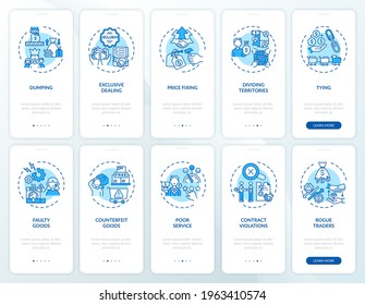 Entrepreneurial practices onboarding mobile app page screen with concepts set. Consumer safeguard walkthrough 5 steps graphic instructions. UI, UX, GUI vector template with linear color illustrations