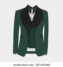 Entrepreneurial style fashion dress or formal ceremony green tuxedo with white background.