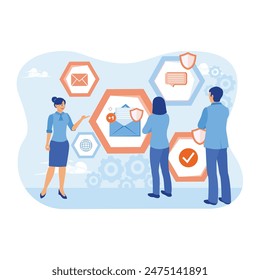 Entrepreneurs analyze information. Protect information data. Email encryption concept. Flat vector illustration.