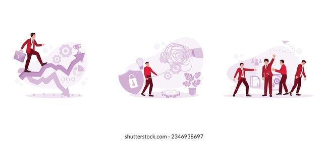 Entrepreneurs choose the right direction for the progress of their business. Business problem solving concept. Successful candidate. Individual development concept. 