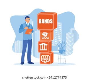 Entrepreneurs create corporate bond banking financial market management. Finance control scenes concept. Flat vector illustration.