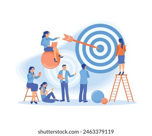 Entrepreneurs and employees work together towards business targets. Business teamwork towards success. Business Target concept. Flat vector illustration.