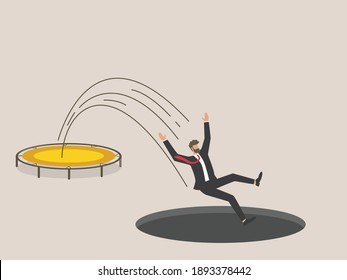 entrepreneurs get into the hole after jumping on a trampoline, the concept of failure to take advantage of business opportunities