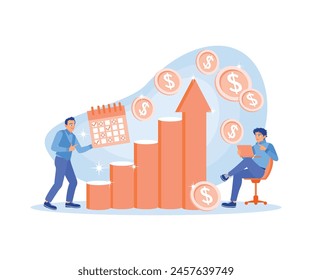 Entrepreneurs make business strategy plans. Improve teamwork to achieve business targets. Business Growth concept. Flat vector illustration.