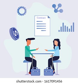 Entrepreneurs and partners are collaborating. The concept of workflow management business. Web page template. Vector Style Outline