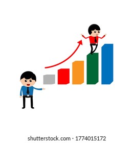 Entrepreneurs stand pointing graphs and presentations. Vector illustration