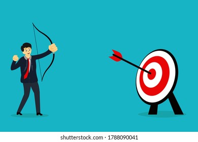 Entrepreneurs succeed in aiming at the target. Vector illustration of a business concept.